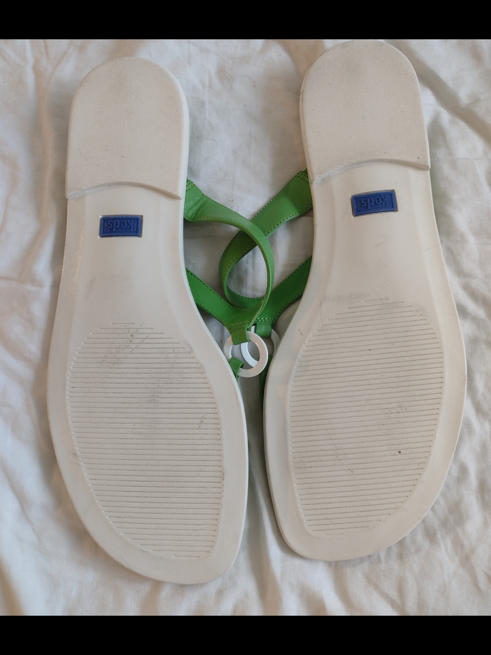 Keds Leather Green Toe-Ring Sandals White Accent (Sz 9) Vintage Preppy Classic - Picture 4 of 5